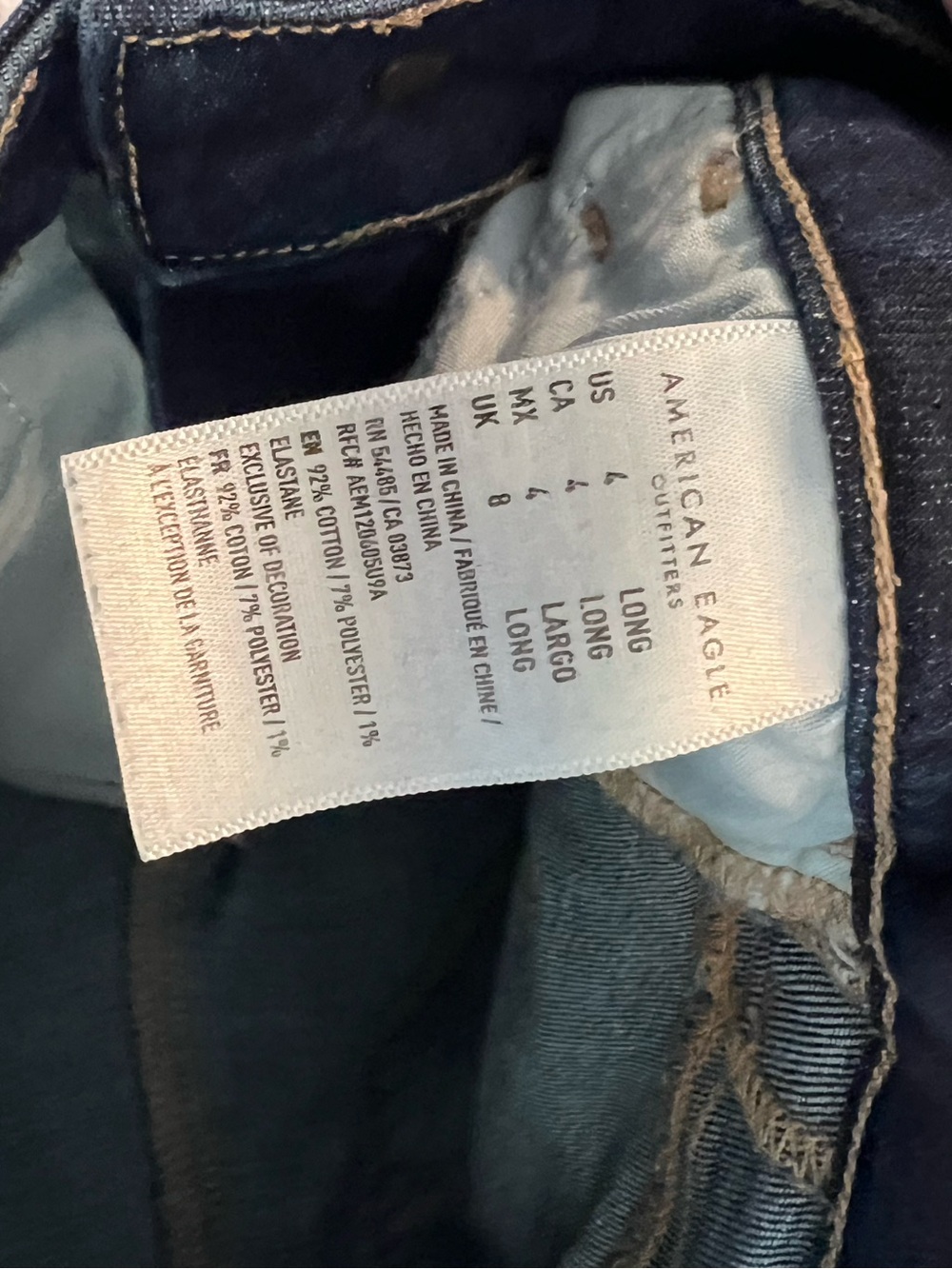 American Eagle Super Stretch Dark Blue Wash Skinny Jeans Size 4 Long GUC - Picture 2 of 6